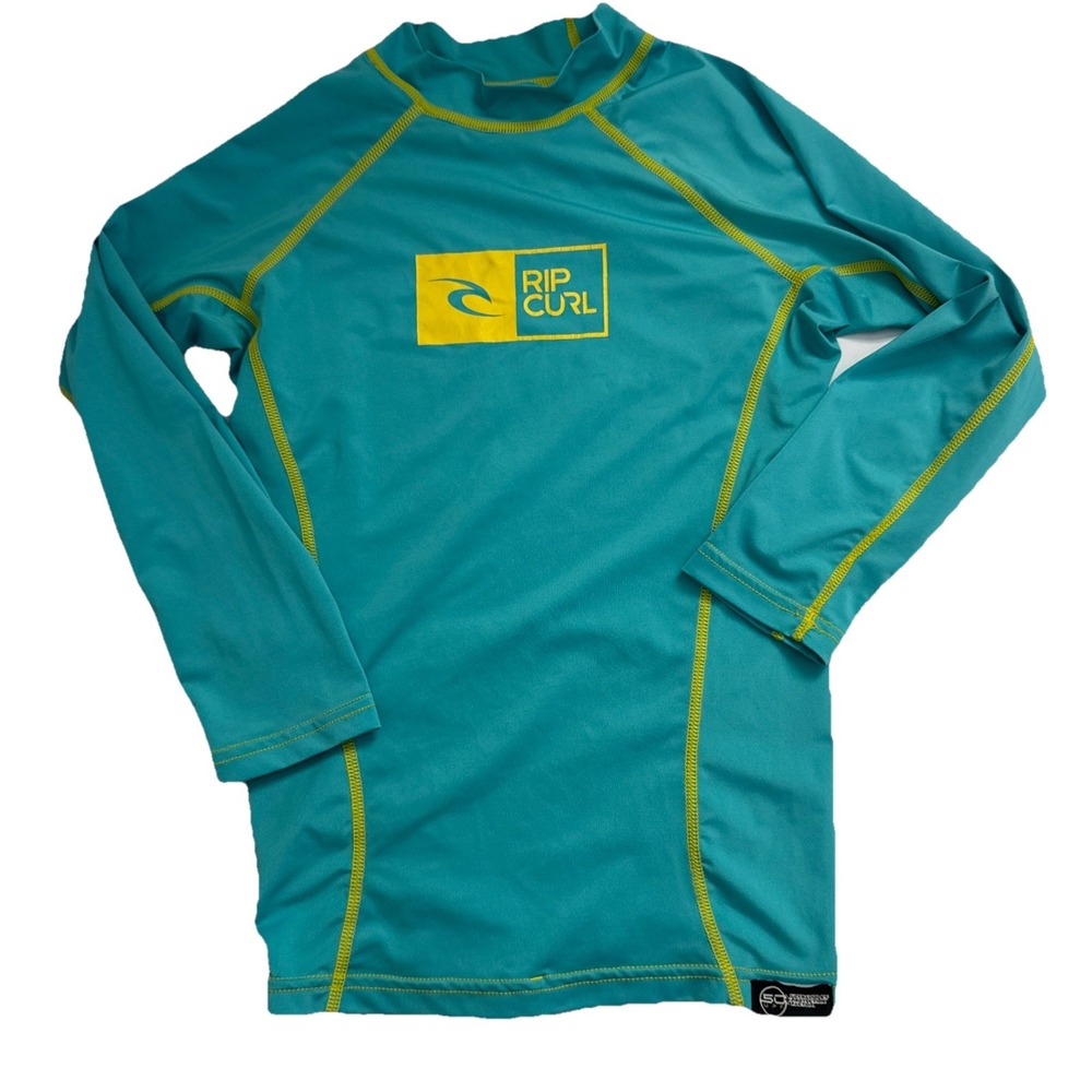 Rip Curl Youth Long Sleeve UPF 50+ Rash Guard, Teal, Logo, Size Large (12)‎